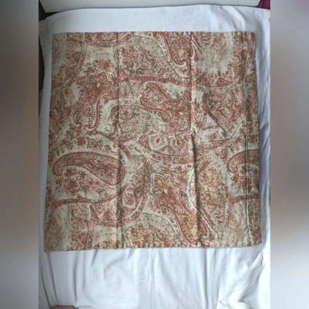 Pottery Barn Paisley Linen Blend Brown Cream Euro Pillow Covers - 3